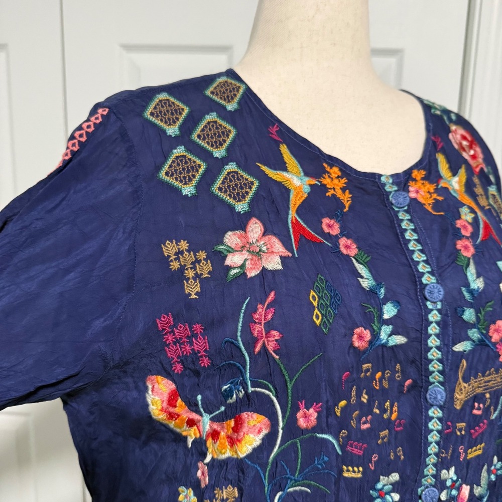 Johnny Was Catina Blouse Button Tunic Shirt Womens XL floral nature embroidered - Picture 12 of 14